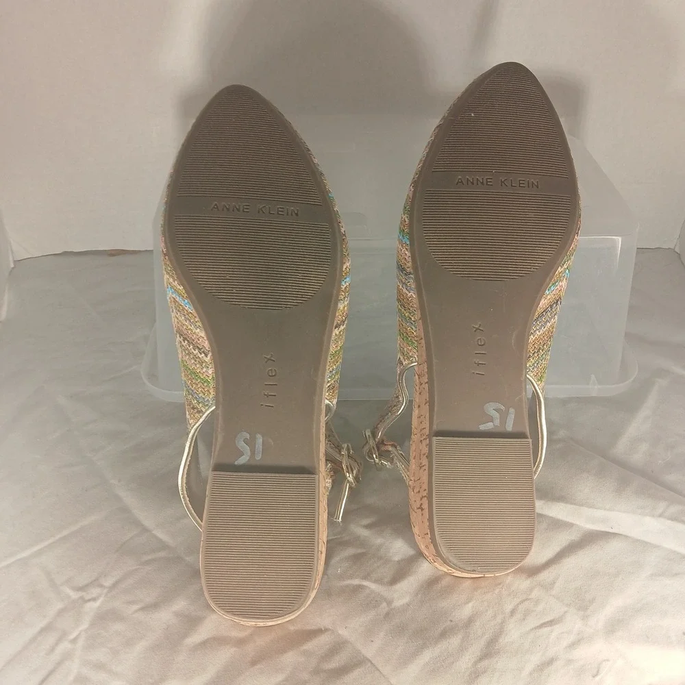 Anne Klein Akmarta Multi Color Chevron Slingback‎ Wedge Shoes AK192004 Size 11M